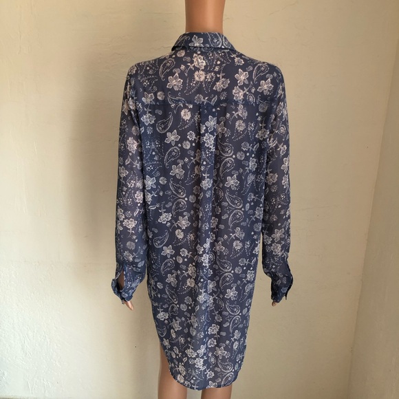 Hollister Blue/White Floral High-Low Shirt Dress Women’s Size M Long Sleeves Top - Picture 2 of 16